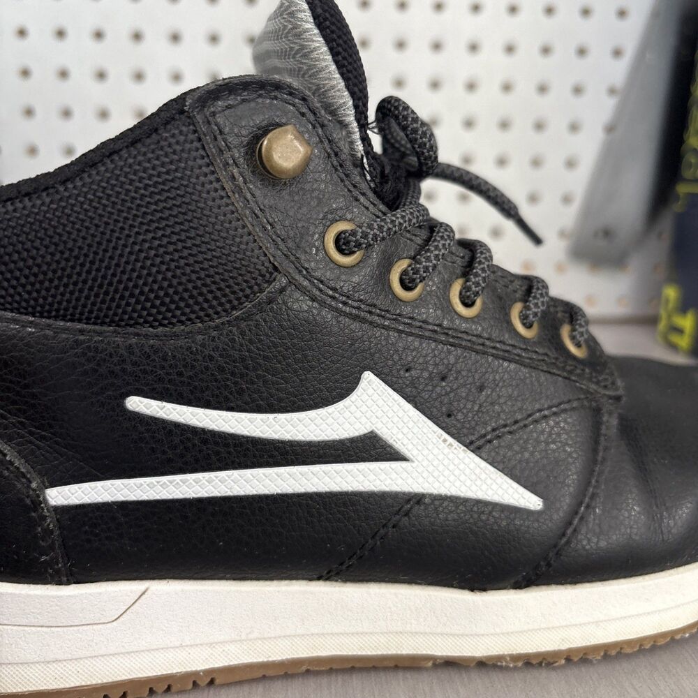 Lakai Griffin Mid Mens Sz 10.5 Black White Leather Weather Treated Skating Shoes - Picture 10 of 16